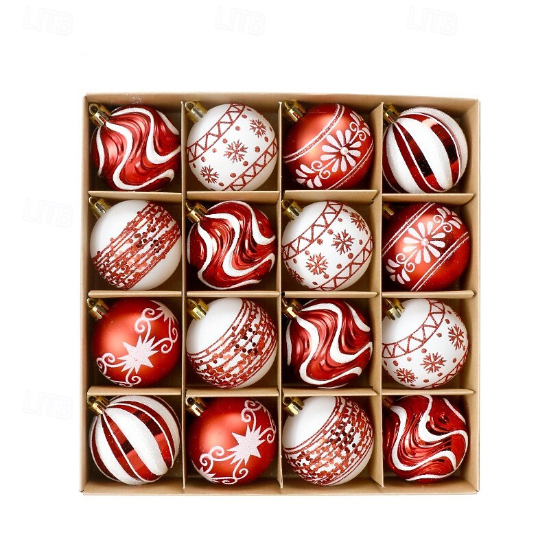 16 pcs Christmas Tree Balls Baubles Ornaments, 6 cm/2.36 inch Xmas Decoration, European Style Painted Hanging Set3