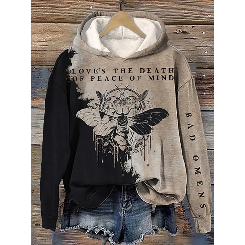 Women's Hoodie Pullover Sweatshirt Oversized Long Sleeve Casual Graphic Animal Cat Vintage Fashion Western Hooded Regular Tops Street Dailywear Patchwork Print Brown Gray Fall Winter3
