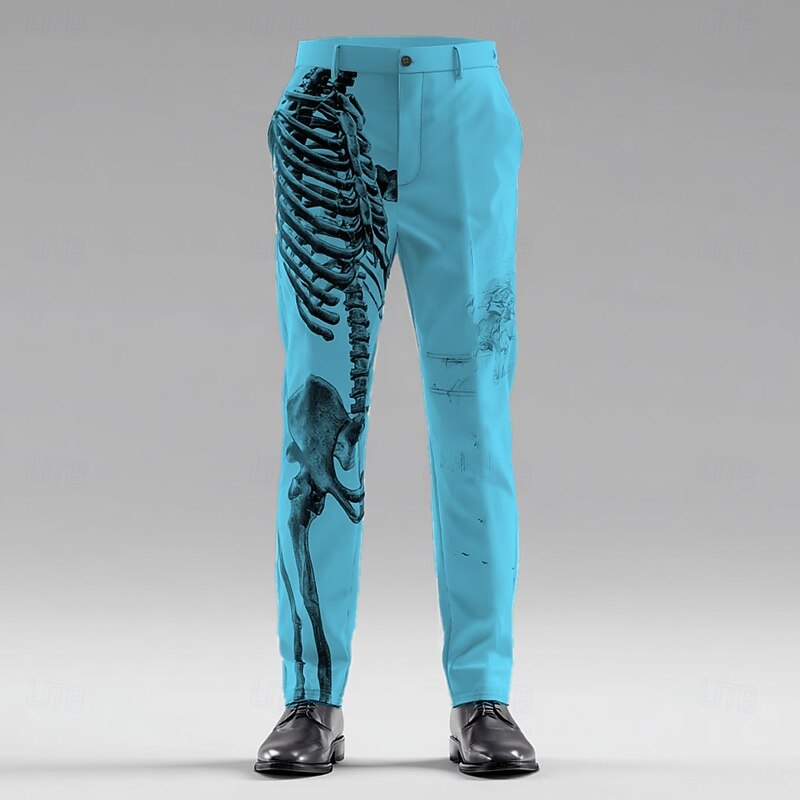 Halloween Men's Skull Skeleton Halloween Costumes Dress Pants Trousers Suit Pants Mid Waist Dark Punk Gothic Style Outdoor Holiday Slim Fit Pants with Pockets Spring Fall 3D Print White Blue Orange3