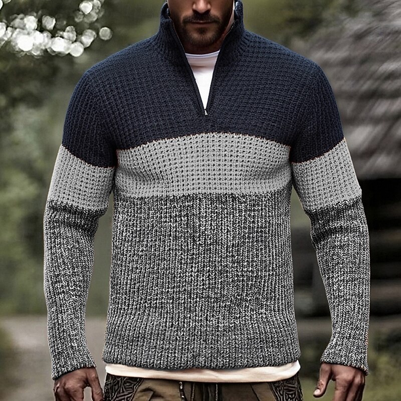 Men's Pullover Sweater Jumper Quarter Zip Sweaters Knit Sweater Ribbed Knit Regular Tops Knitted Color Block Half Zip Fashion Casual Vacation Daily Wear Clothing Apparel Fall Winter Yellow Gray S M L2