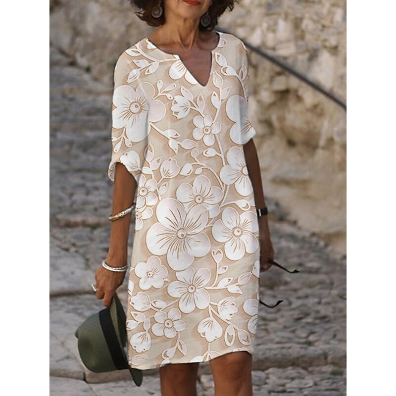 Women's Midi Dress Casual Dress Print Dress Fashion Modern Daily Beach Weekend Regular Fit Floral 3/4 Length Sleeve Crew Neck Yellow Purple Gray Summer Spring Fall Autumn3