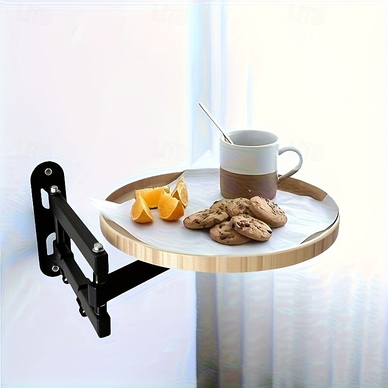 Foldable Telescopic Tray Table with Floating Shelves - Adjustable Height, Portable Compact Design for Bedside, Side, or Floor Use, Durable Steel Frame & Wooden Top, Space-Saving Storage Solution, Mini