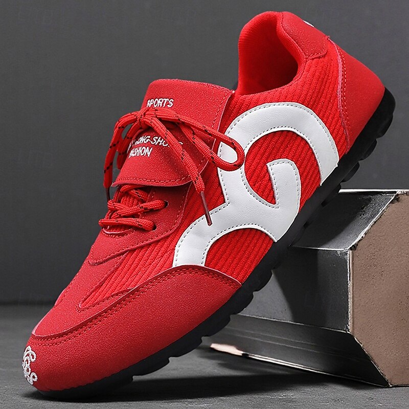 Men's Red and White Sport Sneakers – Stylish Running Shoes with Breathable Mesh for Casual Wear, Gym and Outdoor Adventures