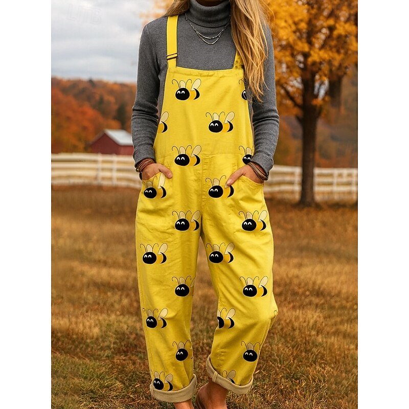 100% Cotton Women's Overall Active Graphic Sleeveless Sleeveless Straight Square Neck Pocket with Pocket Vacation Daily Loose Fit Yellow Blue Purple Summer