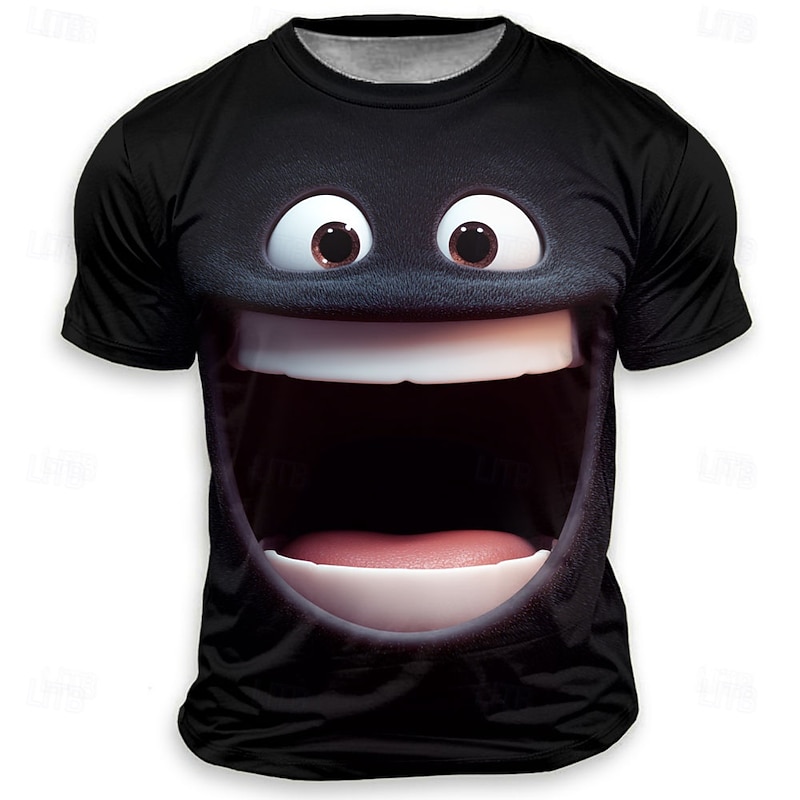 Men's Optical Illusion 3D Funny Emotes T Shirt Short Sleeve T shirt 3D Print Crew Neck Shirt Fashion Exaggerated Designer Party Street Casual Black 4 Black 1 Black 3 Summer Spring All Seasons3