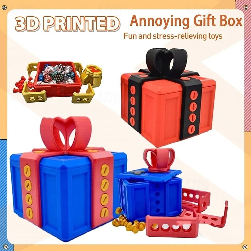 3D Printed Annoying Gift Box Ornaments Funny Trick Toy Gag Gift Puzzle Box Creative Prank Present for Friends Family Party Entertainment Novelty Holiday Surprise2