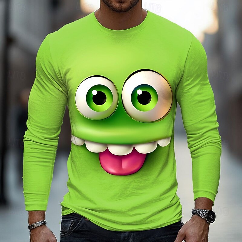 Men's 3D Funny Emotes T Shirt Long Sleeve T shirt 3D Print Crew Neck Shirt Fashion Exaggerated Street Daily Black Blue Orange Summer Spring Fall Clothing Apparel S M L XL XXL XXXL2