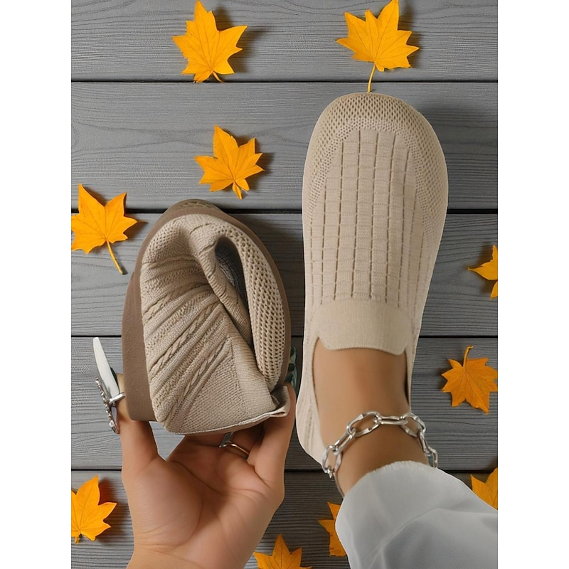 Women's Foldable Flyknit Wide Fit Loafers – Lightweight Breathable Slip-On Barefoot Flats for Travel and Daily Wear