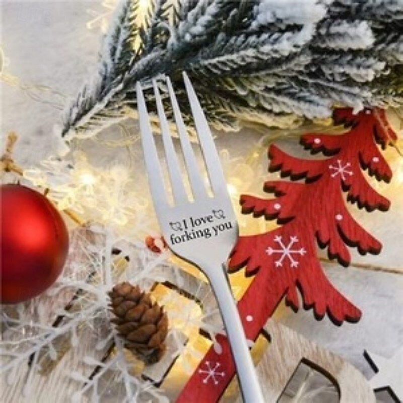 Engraved Fork Stainless Steel Cake and Fruit Dining Fork Holiday Gift for Family Couples Christmas Present Kitchen Tableware Home Party Accessory Festive Celebration Set