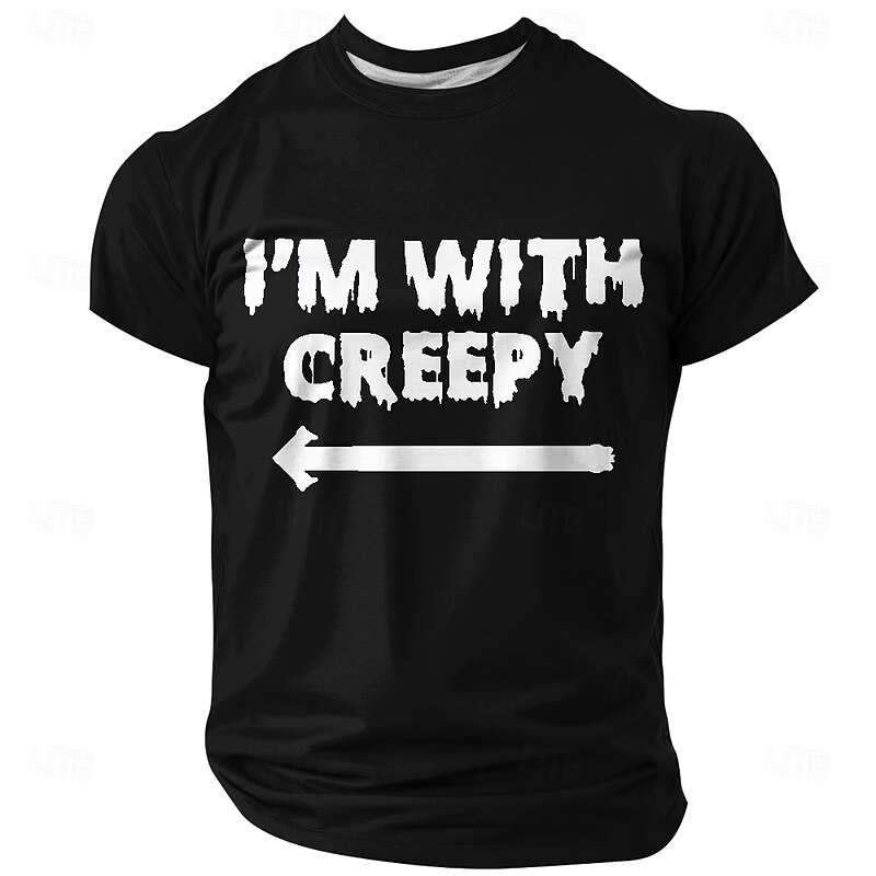 Men's Funny Graphic T-Shirt I'm With Creepy Arrow Spooky Short Sleeve Tee3