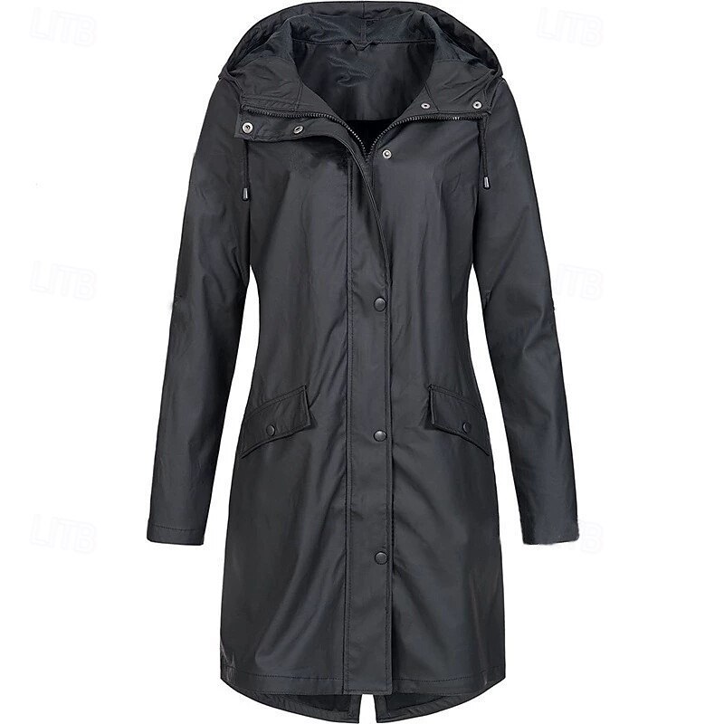 Women's Casual Jacket Waterproof Rain Jackets Rain Coats Waterproof Windproof Zipper Pocket Fashion Outdoor Plain Going out Weekend Zipper Regular Hooded Regular Fit Long Sleeve Outerwear Black4