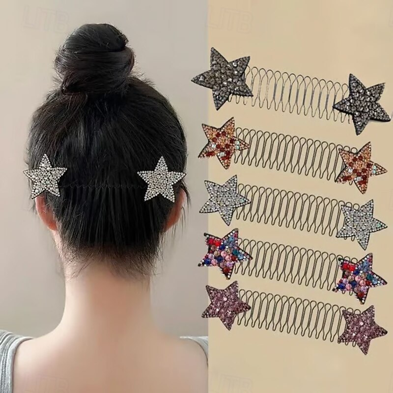 4Pcs Star Rhinestone Broken Hair Comb, Invisible Loose Hair Fixing Clips for Women and Girls, Stylish Hair Accessories for Daily Wear