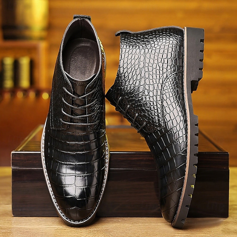 Men's Blue Crocodile Pattern Faux Leather Ankle Boots – Formal Lace-Up Dress Shoes for Business and Evening Events4