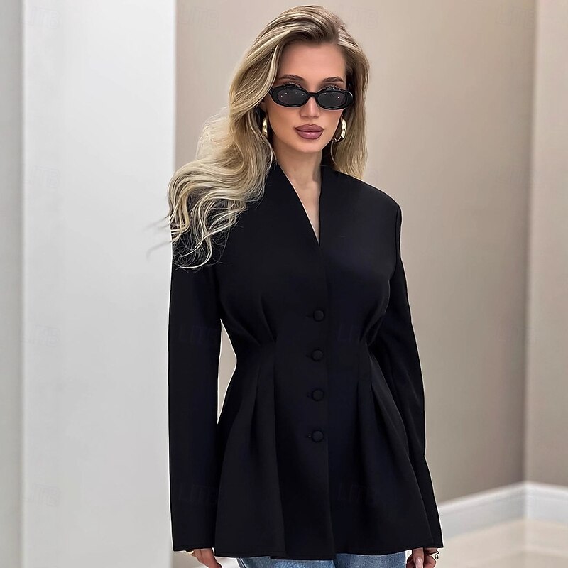 Women's Blazer Comfortable Ruched Patchwork Elegant Fashion Glamorous & Dramatic Lady Solid Color School Formal Office Party / Evening Single Breasted Regular V Neck Regular Fit Long Sleeve Outerwear3