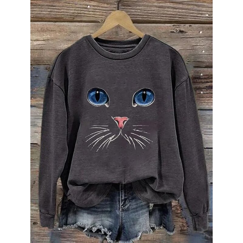 Women's Pullover Graphic Animal Casual Long Sleeve Crew Neck Round Neck Regular Tops Street Dailywear Print Black White Blue Gray Fall Winter4