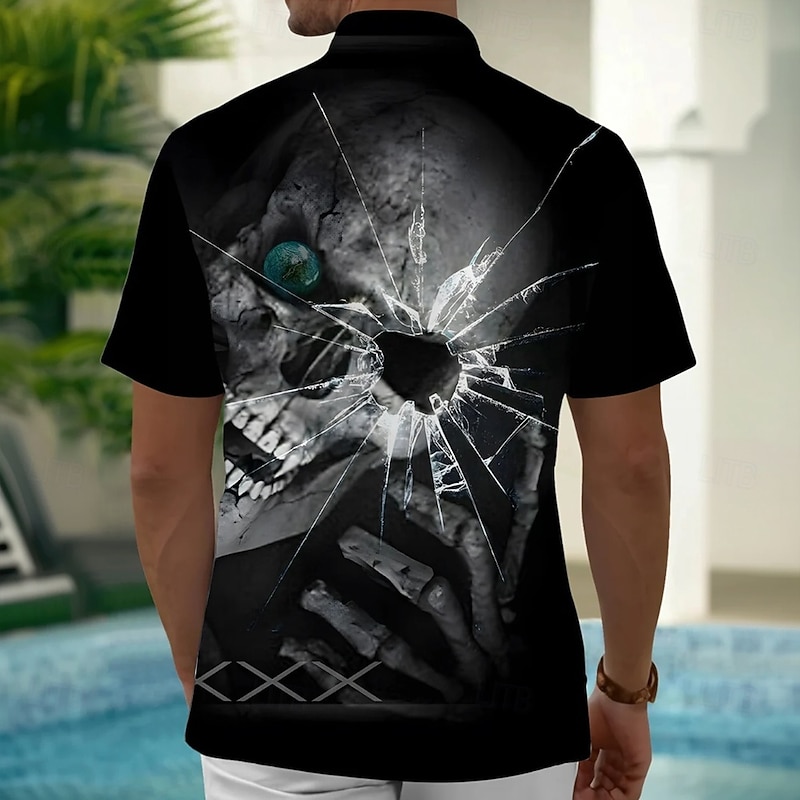 Halloween Men's Skull Broken Halloween Costumes Shirt Button Up Shirt Short Sleeve Dark Gothic Style Holiday Summer Spring Turndown 3D Print Collared Shirts Front One Pocket Black2