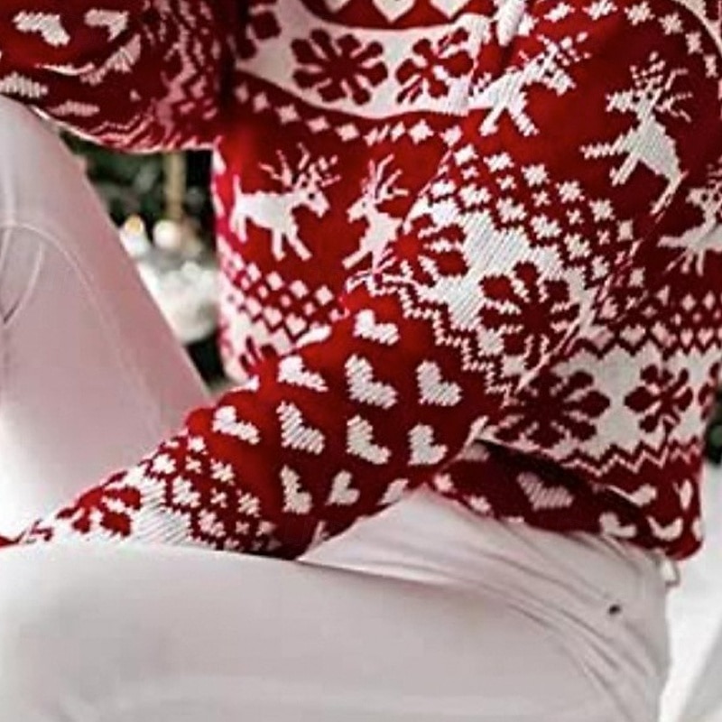 Women's Sweater Pullover Casual Heart Reindeer Snowflakes Ribbed Crew Neck Knitted Print Long Sleeve Regular Tops Knit Christmas Daily Holiday Wine Winter2