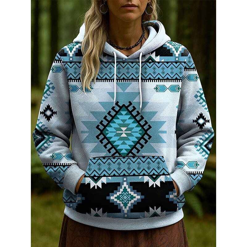 Women's Pullover Hoodie Sweatshirt Graphic Geometric Casual Long Sleeve Hooded Regular Tops Party Evening Wear Street Dailywear Blue Purple Brown Green Gray Spring Fall Winter3