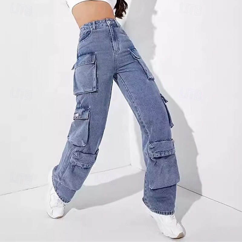 Women's Jeans Cargo Pants Pants Trousers Fashion Streetwear Full Length High Waist Solid Colored Pocket Comfortable Micro-elastic Sports & Outdoor Daily Wear Blue Spring Fall Regular Fit3