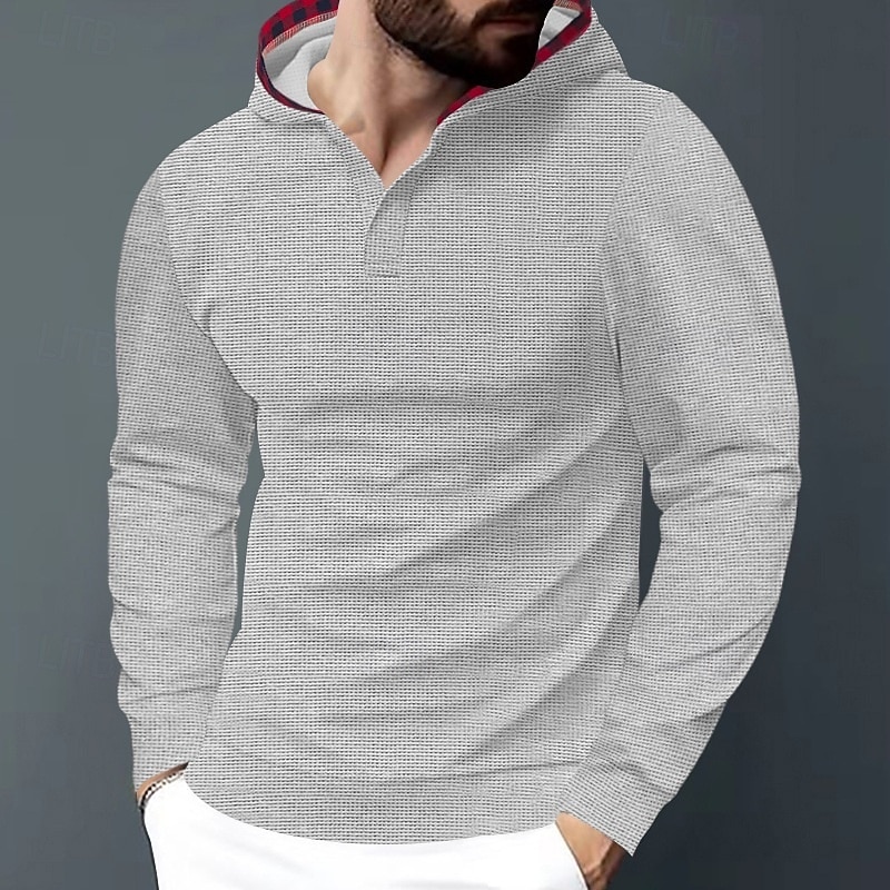 Men's Hoodie Waffle Hoodies Pullover Hoodie Sweatshirt Black White Royal Blue Khaki Gray Hooded Plain Textured Sports & Outdoor Casual Daily Streetwear Cool Sportswear Spring &  Fall Clothing Apparel