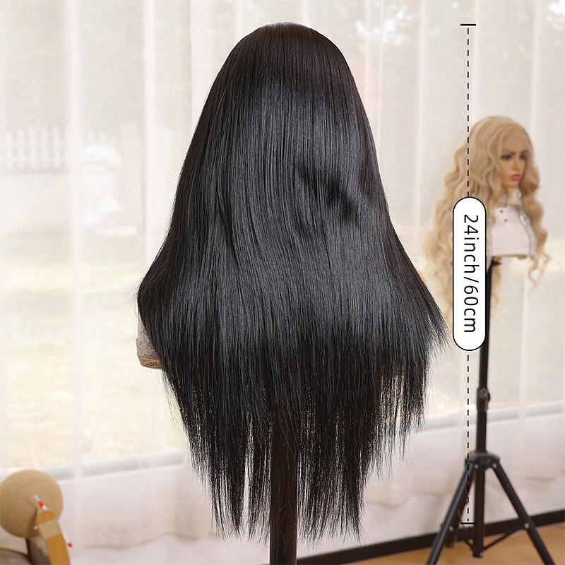 Synthetic Wig Yaki Straight Natural Straight Middle Part Machine Made Wig 24 inch Black Synthetic Hair 24 inch Women's Soft Comfortable Black4