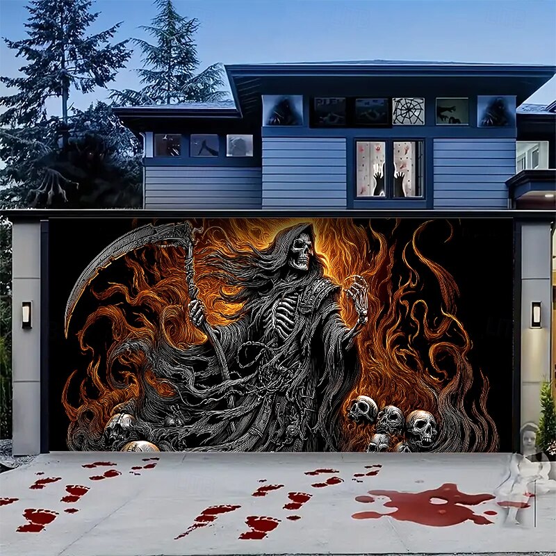 Halloween Tapestry Garage Door Cover Large Hanging Backdrop Scarecrow 3D Dark Punk Gothic Style Party Outdoor Shooting Backgrounds Yard Haunted House Home Decor4