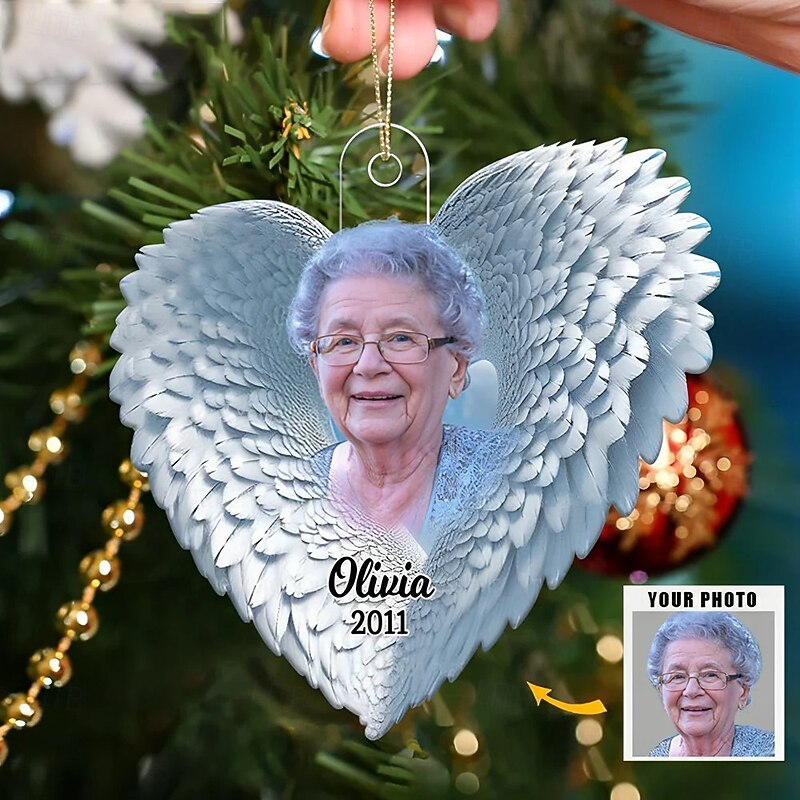 Personalized Christmas Pet Photo Ornaments Custom Memorial Heart Wings Sympathy Gifts For Loss Of Loved Ones Acrylic 2D Decor Christmas Tree Xmas Decoration Hanging Pendant Gifts4
