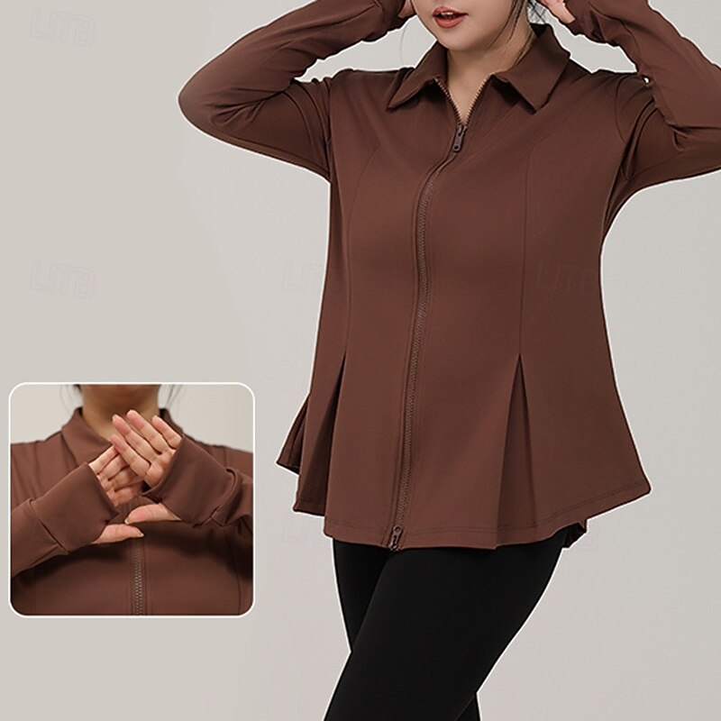 Women's Yoga Jacket Lapel Lightweight Full Zip Long Sleeve Sports Solid Color Top For Gym Athletic Sports Loose Fit Activewear