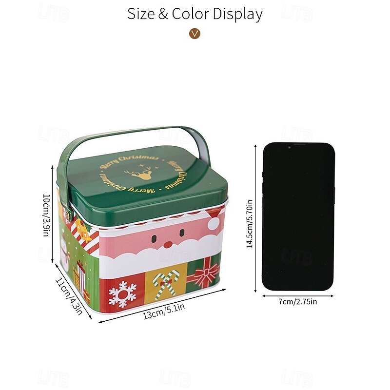 Christmas Cookie Tins with Lids for Gift Giving Xmas Tin Containers Metal Box with Handle Holiday Candy Biscuit Storage Jar Gift Packaging Box Festive Christmas Party Decoration Accessory4