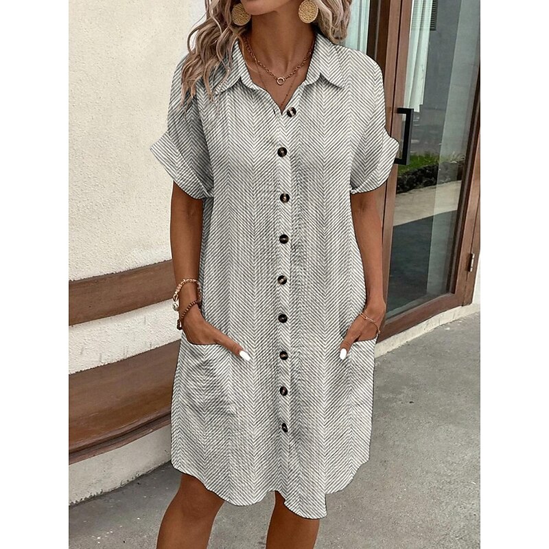 Women's Mini Dress Shirt Dress Casual Dress Print Dress Fashion Modern Daily Beach Weekend Regular Fit Graphic Short Sleeve Shirt Collar Gray Summer Spring Fall Autumn