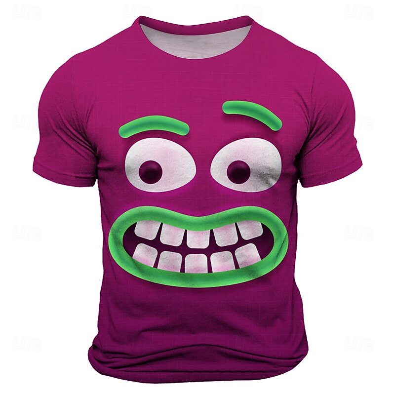 Men's Optical Illusion 3D Smile Face T Shirt Short Sleeve T shirt 3D Print Crew Neck Shirt Exaggerated Designer Party Street Holiday Blue Purple Orange Summer Spring Clothing Apparel S M L XL XXL XXXL4