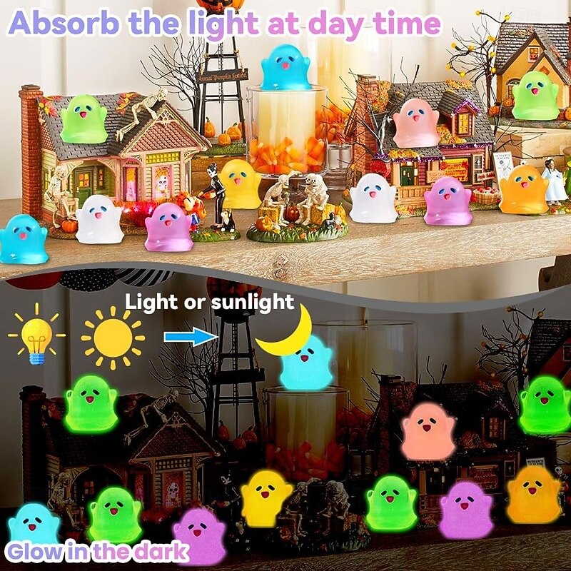 70 pcs Halloween Mini Resin Cute Ghost Decoration Statues Night Light Cute Miniature Cute Ghost Decoration Statues Halloween Miniature Landscape Accessories4