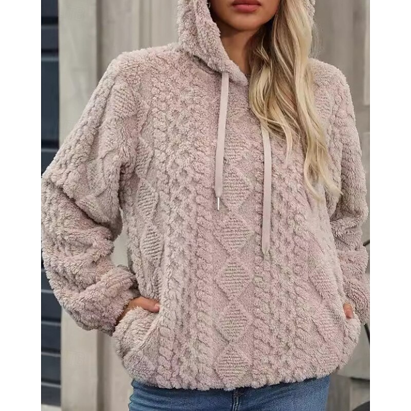 Women's Pullover Hoodie Sweatshirt Plain Streetwear Casual Long Sleeve Hooded Regular Tops Street Holiday Going out Black Pink Khaki Beige Fall Winter4