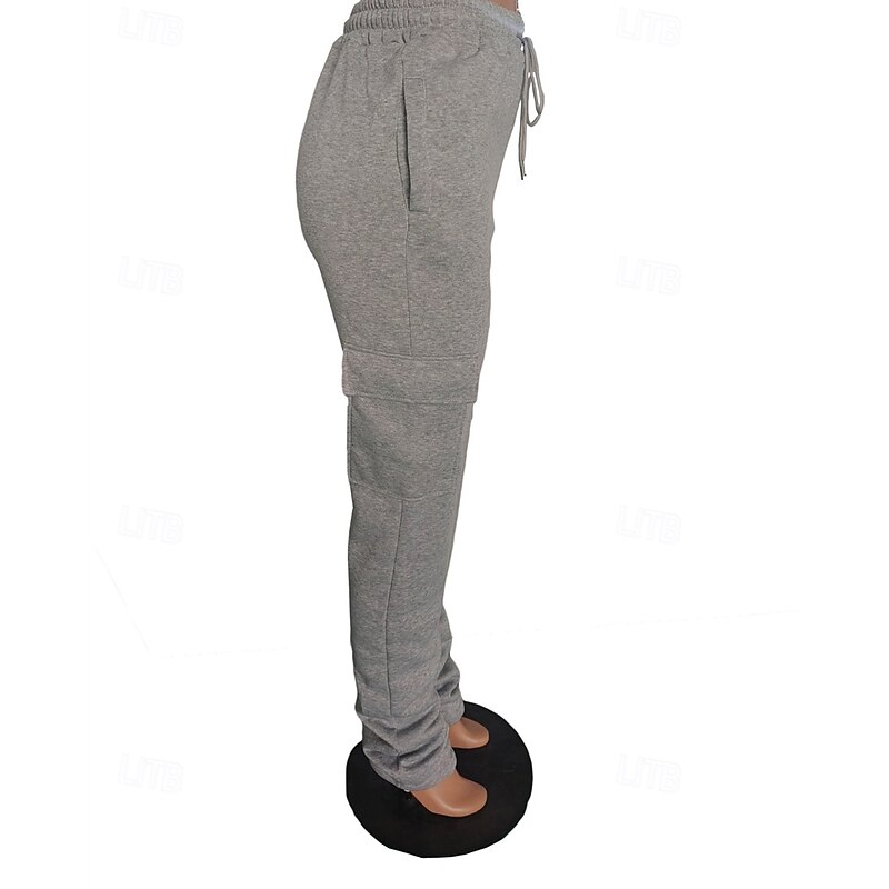 Women's Slacks Parachute Pants Streetwear Casual Full Length High Rise Plain Drawstring Elastic Waist Comfortable Street Holiday Daily Wear Black Pink ash-colored Fall Regular Fit4