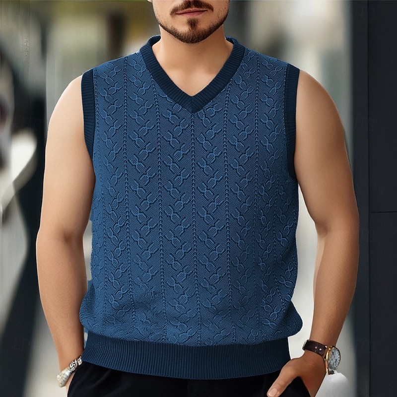 Men's Sweater Vest Dress Sweater Pullover Sweater Jumper Vest Knit Sweater Ribbed Knit Regular Tops Jacquard Knitted Color Block V Neck Fashion Casual Vacation Daily Wear Clothing Apparel Fall Winter4