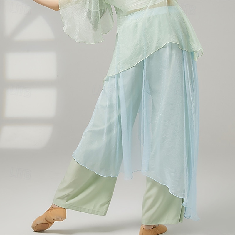 Activewear Pants Pure Color Splicing Tulle Women's Performance Training High Polyester3