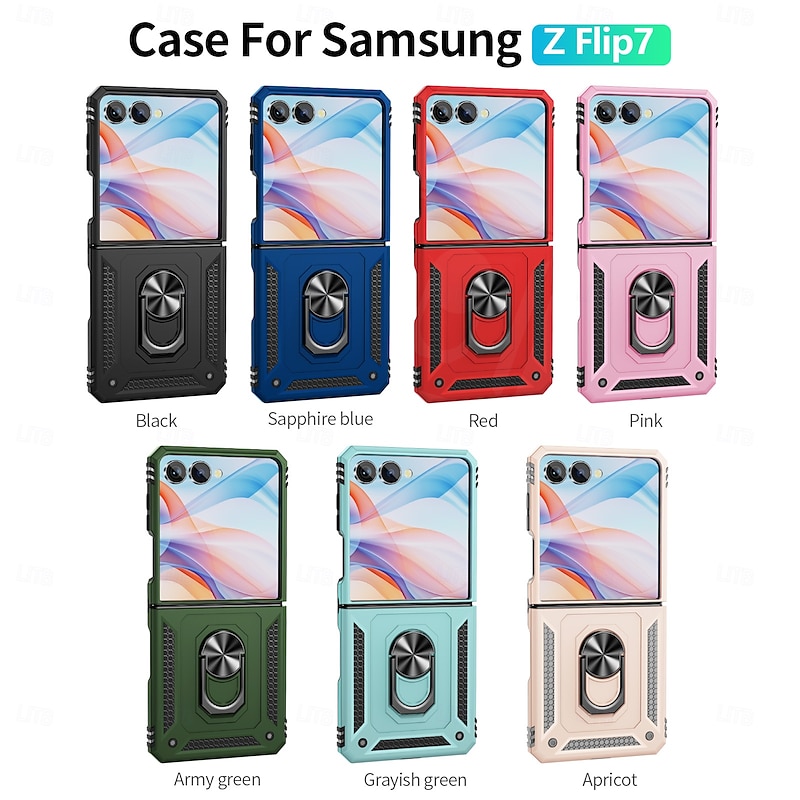 Phone Case For Samsung Galaxy Z Flip 7 Z Flip 6 Z Flip 4 Back Cover Magnetic Kickstand Ring Buckle Armor TPU PC