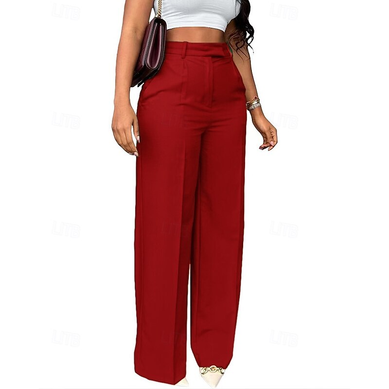 Women's Wide Leg Dress Pants Streetwear Stylish Full Length Natural Plain Pocket Elastic Waist Comfy Formal Office Street claret Dark-Gray Yellow Coffee Fall Regular Fit2