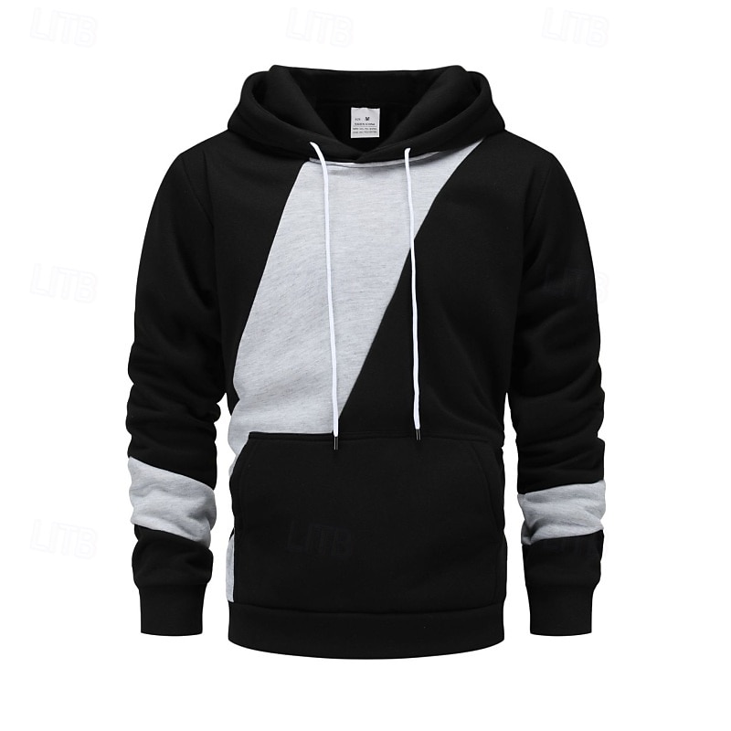 Men's Hoodie Pullover Hoodie Sweatshirt Fleece Hoodie Fleece lined Hoodie Black Khaki Beige Gray Hooded Plain Patchwork Color Block Sports & Outdoor Casual Daily Streetwear Cool Sportswear Spring4