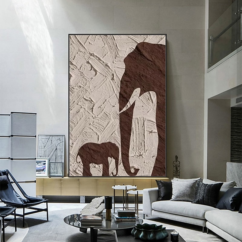 Mintura Handmade 3D Textured Elephant Oil Paintings On Canvas Wall Art Decoration Modern Abstract Animal Picture For Home Decor Rolled Frameless Unstretched Painting4