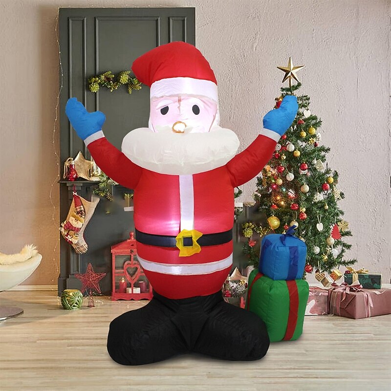 1 Pc 1.45M Christmas Santa Claus Gift Box Light Inflatable Air Model Indoor and Outdoor Courtyard Lawn Party Christmas Festival Atmosphere Decorative Light EU/US/AU/UK Plug3