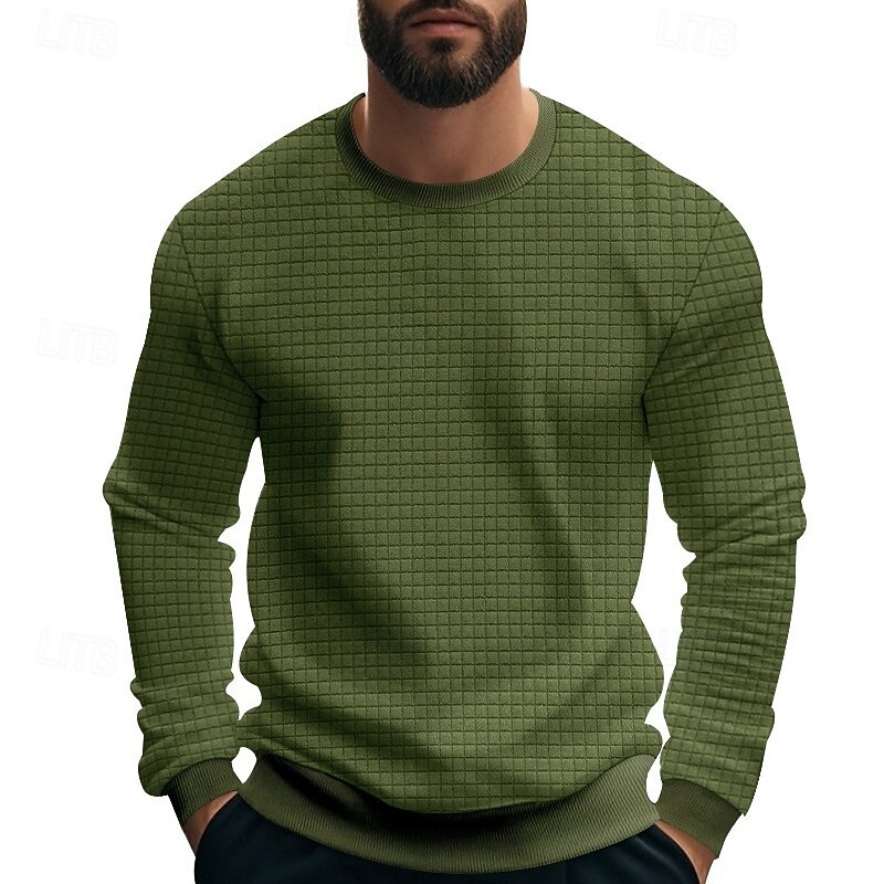 Men's Sweatshirt Waffle Sweatshirt Pullover Hoodie Sweatshirt Pullover Black White Army Green Khaki Gray Crew Neck Plain Textured Sports & Outdoor Casual Daily Streetwear Cool Sportswear Spring4