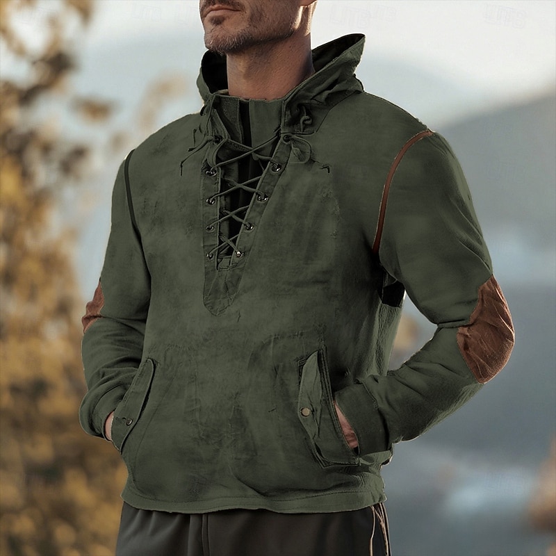 Men's Hoodie Black Army Green Navy Blue Khaki Hooded Color Block Lace up Pocket Sports & Outdoor Daily Holiday Polyester Streetwear Basic Casual Spring Fall Clothing Apparel Hoodies Sweatshirts4
