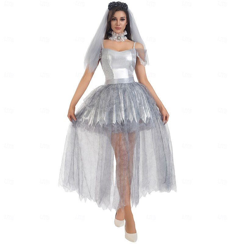 Ghostly Bride Devil Halloween Dress Outfits Cosplay Adults' Women's Halloween Performance Party Stage Easy Halloween Costumes Dress Up2