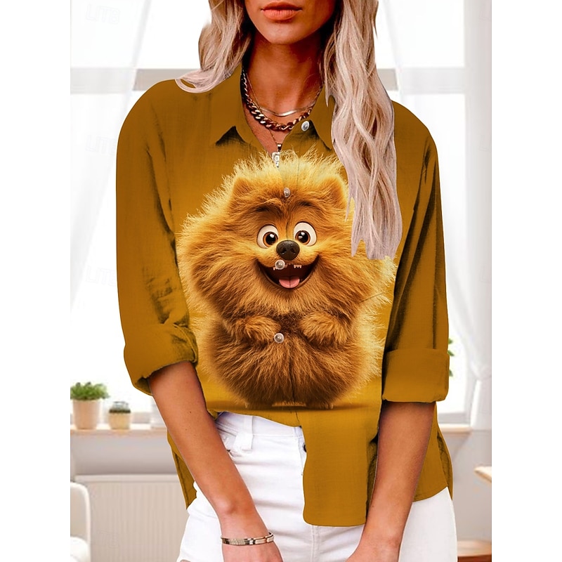 Women's Shirt Graphic Active Daily Stylish Long Sleeve Shirt Collar Regular Tops Daily Holiday Buttons Print Yellow Red Purple Summer Spring Fall2