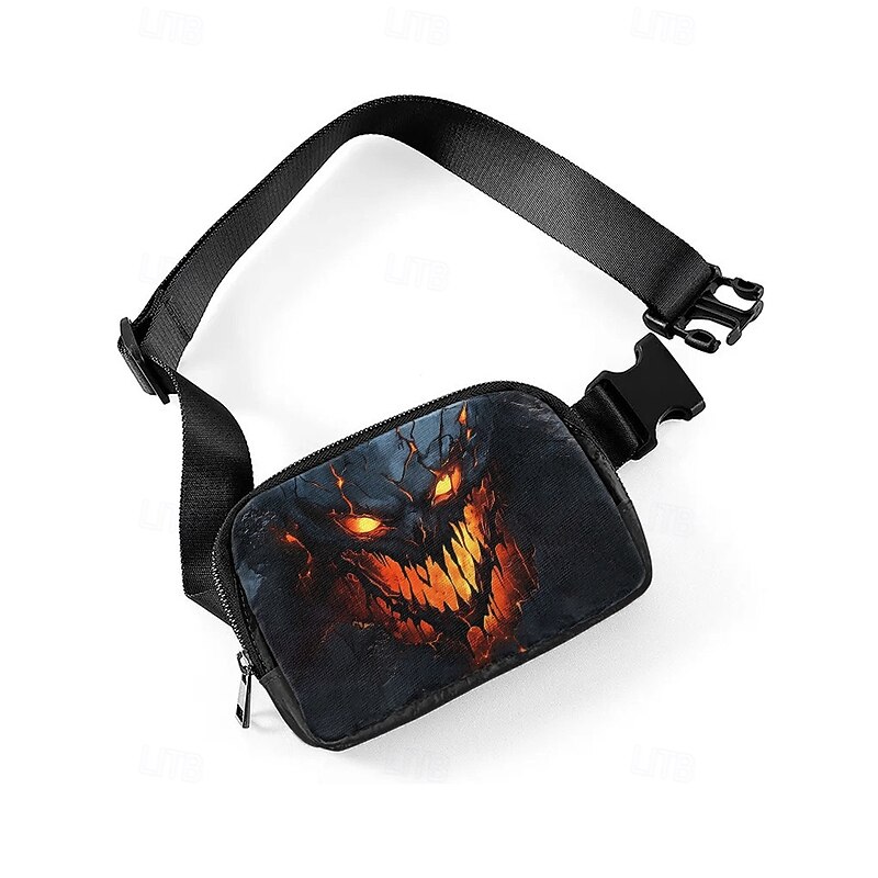 Men's Halloween Skull Print Fanny Pack – Creepy Demonic Face Design, Adjustable Strap, Perfect for Halloween Parties and Costumes3