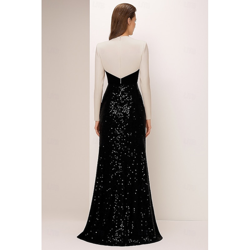 Tuxedo Dress Sheath / Column Formal Wedding Wedding Guest Satin Elegant Silky Long Sleeve Floor Length Split Thigh Shawl Lapel2