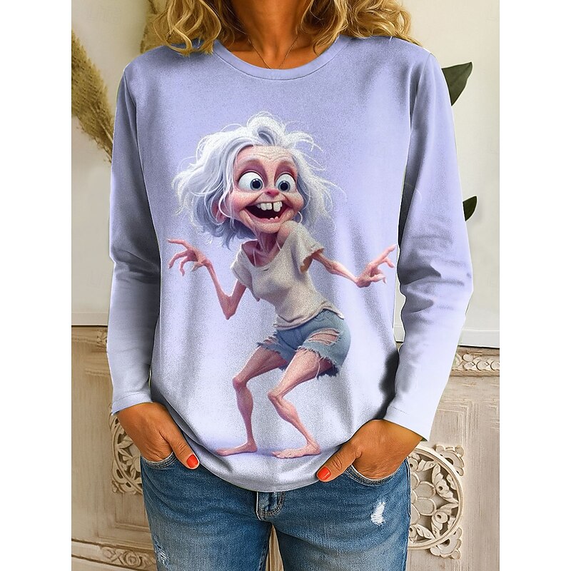 Women's T Shirt Graphic Cartoon Gradient Vintage Stylish Classic Long Sleeve Crew Neck Regular Tops Daily Print Pink Blue Purple Green Spring Fall Winter3