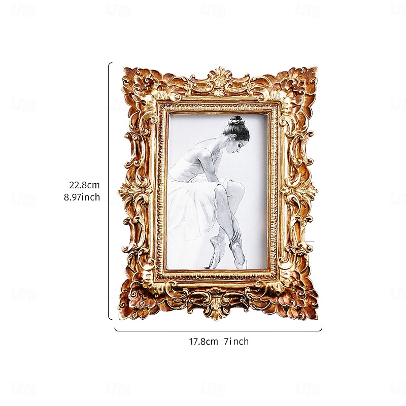 Vintage Ornate Resin Photo Display Frame – European Baroque Style Picture Frame with 3D Carved Pattern, Hand-Painted Decorative Frame for Home Decor and Photography Props2