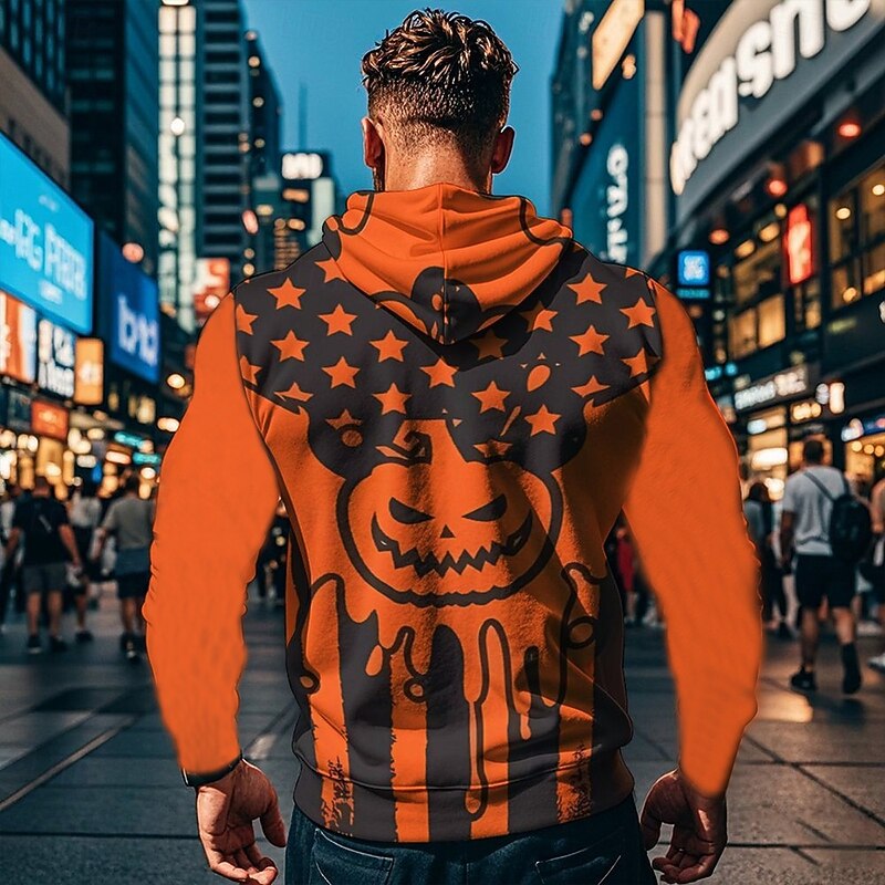 Halloween Men's Pumpkin Smile 2pcs 3D Sweatshirt Sets Tracksuit Hoodie Sweatshirt Long Sleeve Long pants Hooded Casual Daily Athleisure Festival Outfit 3D Print Spring Fall Winter Orange3